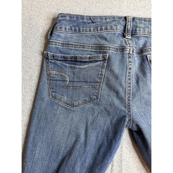 American Eagle Outfitters Skinny Kick Bootcut Jeans Womens 6 Blue Distressed - Picture 14 of 16